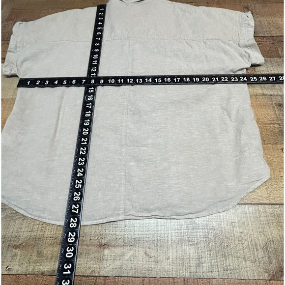 H&M Shirt Womens Large Beige Linen Blend Button Up Short Sleeve Blouse - Picture 4 of 8